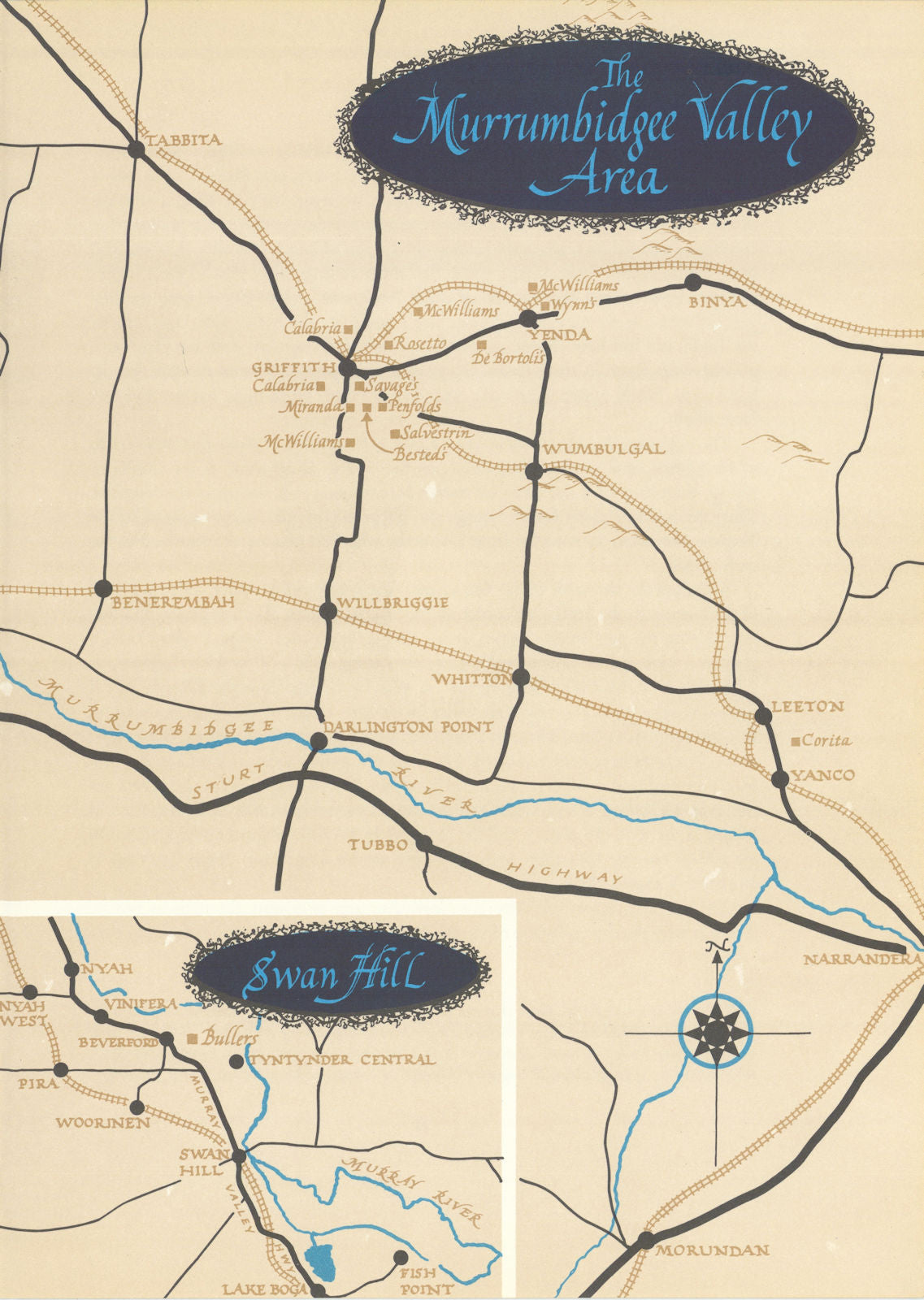 The Murrumbidgee valley & Swan Hill. New South Wales Australia wineries 1966 map